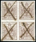 Stamp of Italian States » Lombardy Venetia 30 CENTESIMI BLOCK OF FOUR FROM THE ONLY ORIGINAL 