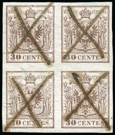 Stamp of Italian States » Lombardy Venetia 30 CENTESIMI BLOCK OF FOUR FROM THE ONLY ORIGINAL 
