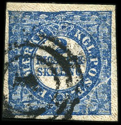 Stamp of Denmark » 2 Rigsbank Skilling 2Rbs Blue, Thiele Printing, plate II, N°25, type 5,