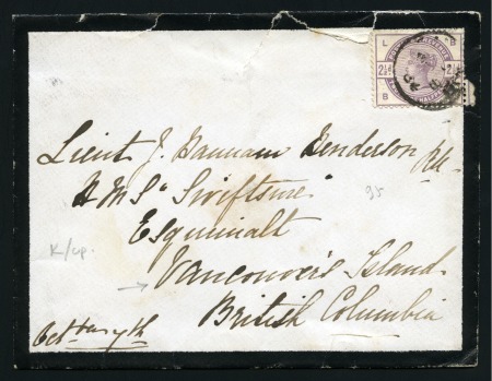 Stamp of Great Britain » 1854-1900 Postal History of the Perforated Line Engraved and Surface Printed Issues 1884 Mourning envelope to HMS Swiftsure at VANCOUVER ISLAND