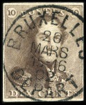 Stamp of Belgium » Belgique. 1849 Epaulettes - Réimpressions Epreuve de planche du 10 cent. brun Epaulette , 4 belles