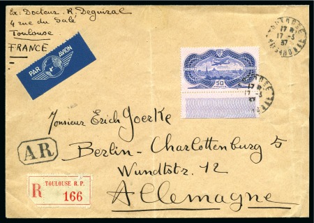 Stamp of France » Poste Aérienne 1936 50F Burelé avec bord de feuille obl. TOULOUSE
