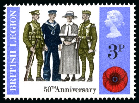 Stamp of Great Britain » Queen Elizabeth II 1971 British Anniversaries 3p with red-orange omitted, mint nh