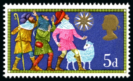 Stamp of Great Britain » Queen Elizabeth II 1969 Christmas 5d with green omitted (2nd shepherd's tunic), mint nh