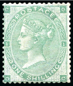 Stamp of Great Britain » 1855-1900 Surface Printed » 1862-64 Small Uncoloured Corner Letters 1862-64 1s green mint part og