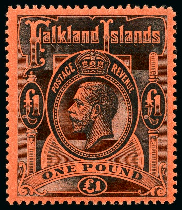 Stamp of Falkland Islands 1912-20 £1 Black on red mint nh, very fine (SG £550)