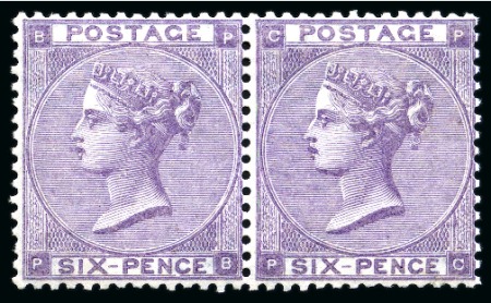 Stamp of Great Britain » 1855-1900 Surface Printed » 1862-64 Small Uncoloured Corner Letters 1862-64 6d Lilac pl.3 mint og horizontal pair