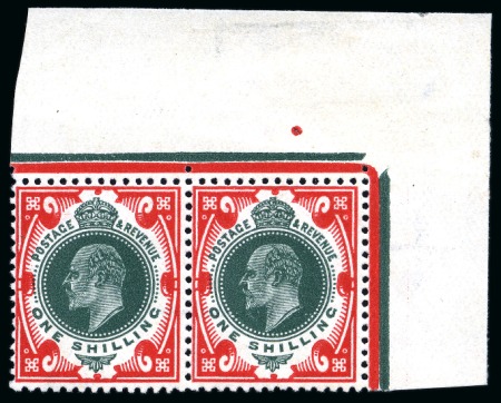 Stamp of Great Britain » King Edward VII » 1911-13 Somerset House Issues 1911 Somerset House 1s Deep Green & Scarlet showing no Crown watermark variety