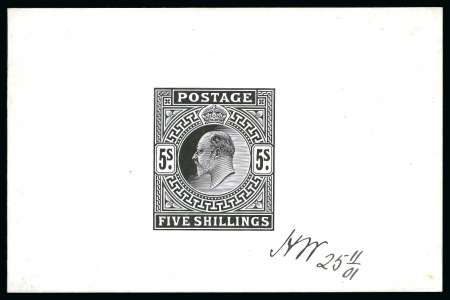 Stamp of Great Britain » King Edward VII » 1902-10 De La Rue Issues 1902-10 5s De La Rue die proof in black on glossy card