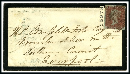 Stamp of Great Britain » 1841 1d Red 1854 (Mar 27) Mourning envelope from Tring with 1841 1d red tied by scarce brown "810" numerals