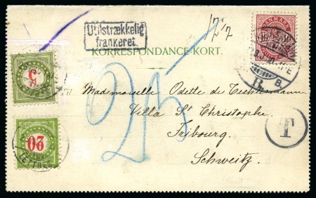 Stamp of Denmark 1901 Illustrated double-card from Copenhagen to Switzerland, underpaid and taxed