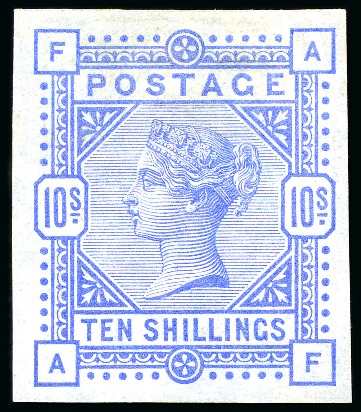 Stamp of Great Britain » 1855-1900 Surface Printed » 1883-84 & 1888 High Values 1883-84 10s Ultramarine AF on blued paper imperf. IMPRIMATUR
