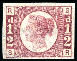 Stamp of Great Britain » 1854-70 Perforated Line Engraved 1870 1/2d Rose-Red pl.4 SR imperforate imprimatur