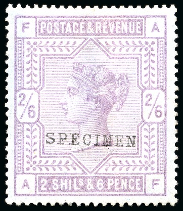 Stamp of Great Britain » 1855-1900 Surface Printed » 1883-84 & 1888 High Values 1883-84 2s6d Lilac on blued paper with "SPECIMEN" type 9 overprint