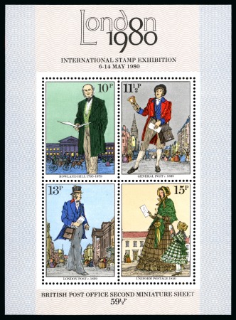 Stamp of Great Britain » Queen Elizabeth II 1979 Rowland Hill mini sheet with GOLD OMITTED (Queen's head)