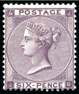 Stamp of Great Britain » 1855-1900 Surface Printed » 1862-64 Small Uncoloured Corner Letters 1862-64 6d Deep Lilac JG mint large part og
