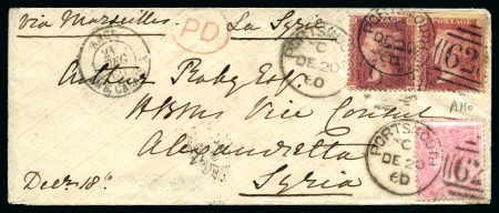 Stamp of Great Britain » 1854-1900 Postal History of the Perforated Line Engraved and Surface Printed Issues 1860 (Dec 20) Envelope from Portsmouth to SYRIA