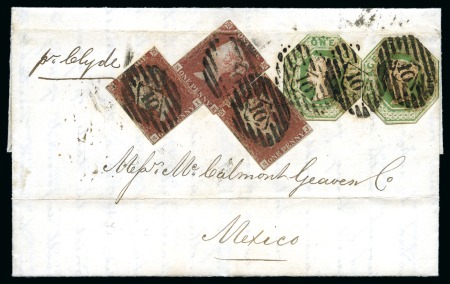 Stamp of Great Britain » 1847-54 Embossed 1851 (Feb 1) Lettersheet to MEXICO with two 1s green embossed and three 1841 1d red