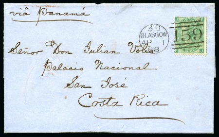 Stamp of Great Britain » 1854-1900 Postal History of the Perforated Line Engraved and Surface Printed Issues 1868 (Apr 1) Wrapper from Glasgow to COSTA RICA