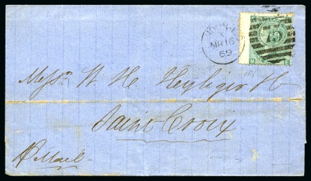 Stamp of Great Britain » 1854-1900 Postal History of the Perforated Line Engraved and Surface Printed Issues 1869 (Mar 16) Wrapper from London to ST. CROIX (Danish West Indies)