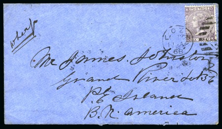 Stamp of Great Britain » 1854-1900 Postal History of the Perforated Line Engraved and Surface Printed Issues 1868 (Apr 11) Envelope to PRINCE EDWARD ISLAND