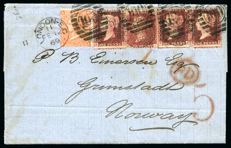 Stamp of Great Britain » 1854-1900 Postal History of the Perforated Line Engraved and Surface Printed Issues 1869 (Feb 12) Wrapper from London to NORWAY