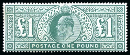 Stamp of Great Britain » King Edward VII » 1902-10 De La Rue Issues 1902 £1 Dull Blue Green mint nh, very fine (SG £3'000 in 2019)