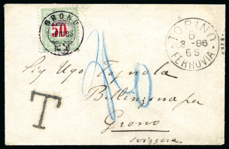 Stamp of Switzerland / Schweiz » Nachportomarken (Auslandsbriefe) ITALIEN 1886: Unfrankiertes Kuvert von Torino nach