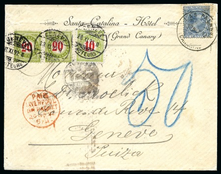 Stamp of Spain 1892 Insufficiently franked cover from the Canary Islands