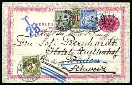 Stamp of Sweden » 1885-1907 King Oscar II 1903 10ö Red postcard from Tranås to Baden/Switzerland