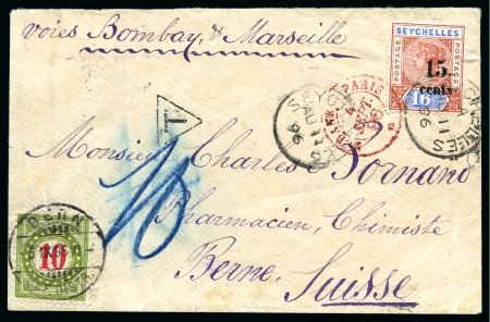 Stamp of Seychelles 1896 Cover insufficiently franked by 1893 15c on 16c