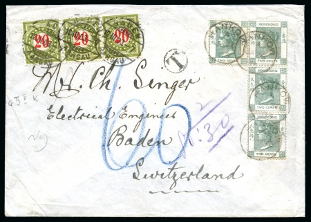 Stamp of Hong Kong 1903-08, Two items to Switzerland and taxed upon arrival: