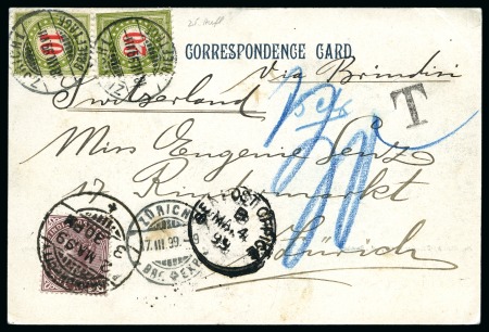 Stamp of India » 1855-1946 De La Rue and later Crown Colony Issues 1899-1901, Two items to Switzerland and taxed upon arrival
