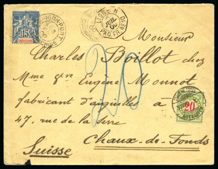 Stamp of Colonies françaises » Indochine 1900 Enveloppe avec 1892-1900 15c bleu obl. SAIGON-PORT