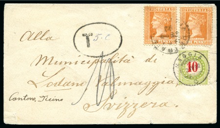 Stamp of Australia » Victoria 1892 Insufficiently franked cover from Melbourne to Switzerland taxed upon arrival with Swiss postage due