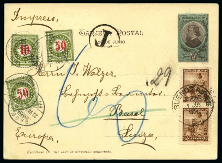 Stamp of Argentina » General issues 1901 Insufficiently franked item from Buenos Aires to Basel/Switzerland, not accepted as postcard nor as printed matter