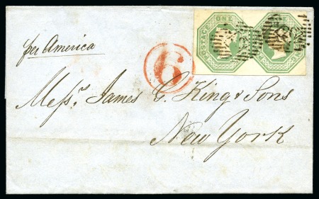 Stamp of Great Britain » 1847-54 Embossed 1848 (Apr 14) Wrapper from London to the USA with 1847 1s pale green die I pair