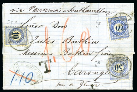 Stamp of Switzerland / Schweiz » Nachportomarken (Auslandsbriefe) CHILE 1880: Unfrankiertes Falbrief von Valparaiso nach