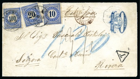 Stamp of Switzerland / Schweiz » Nachportomarken (Auslandsbriefe) URUGUAY: 1871 Unterfrankierter 10c Ganzsache nach Rivera