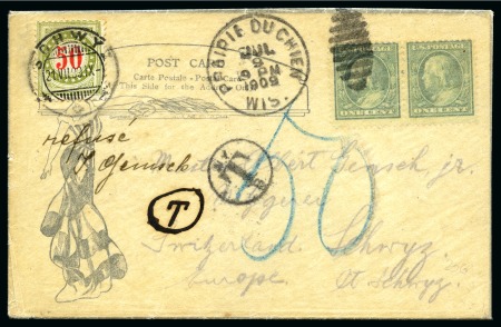 Stamp of United States 1909 Insufficiently franked postcard from Prairie du