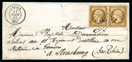 Stamp of France 1852 10c Présidence en paire bien margée obl. PC