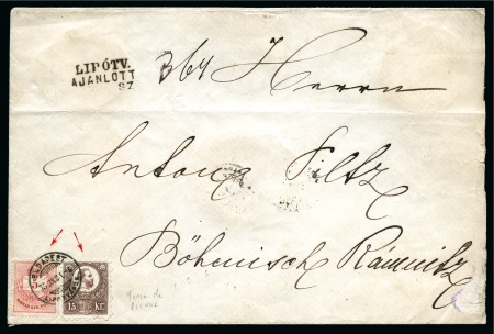 Stamp of Hungary 1871 Engraved issue 15Kr brown together with 1874 Envelope