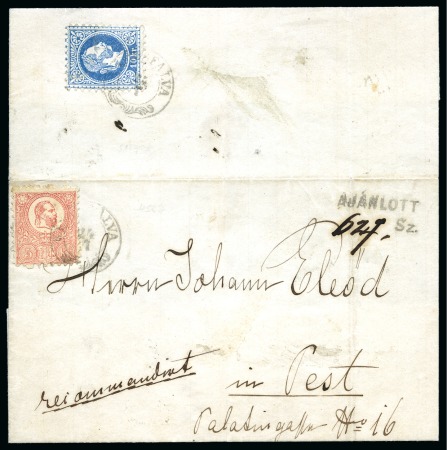 Stamp of Hungary 1871 Lithographed issue 5kr rose in MIXED FRANKING