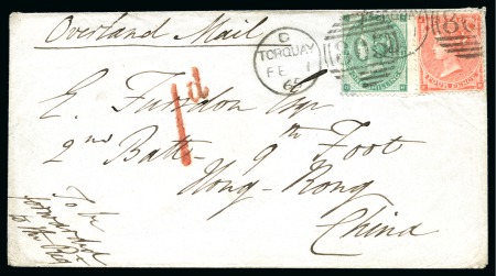 Stamp of Great Britain » 1854-1900 Postal History of the Perforated Line Engraved and Surface Printed Issues 1865 (Feb 1) Envelope from Torquay to HONG KONG