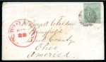 Stamp of Great Britain » 1854-1900 Postal History of the Perforated Line Engraved and Surface Printed Issues 1858 (Mar 12) Envelope from London to the USA with 1855-57 1s green on AZURE paper