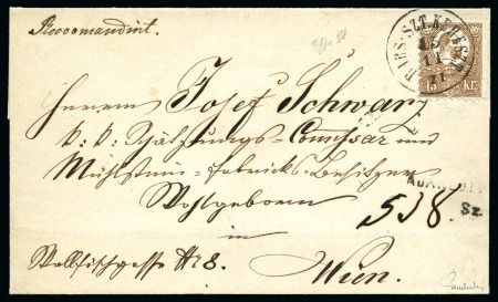 Stamp of Hungary 1871 Lithographed 15Kr brown tied by MBARS-SZT.KRESTZ