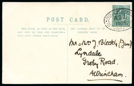 Stamp of Great Britain » King Edward VII » 1902-10 De La Rue Issues 1903 Postcard sent locally in Altrincham with 1/2d tied by crisp oval "POSTED IN ADVANCE / A.D.J. / 1903 / FOR DELIVERY ON XMAS DAY" cachet