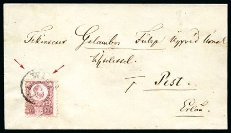 Stamp of Hungary 1871 Engraved 5Kr red tied by WIEN 12/3 73 cds on wax-sealed