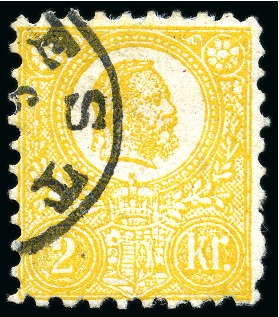 Stamp of Hungary 1871 First Printing 2Kr Dark Yellow, used with PEST
