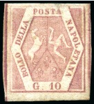 Stamp of Italian States » Naples 1858 10g Rose-Carmine unused and 50gr used